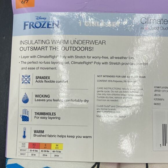 Girls Disney Frozen Thermal Pajama Lounge Long Underwear 2-Piece Set Size S 6/7 - Picture 5 of 5